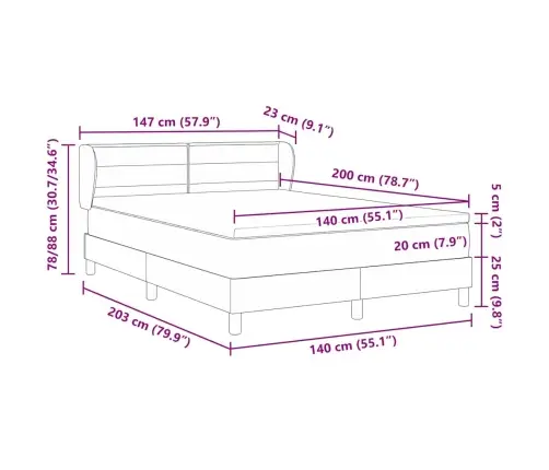 Kastītes Atsperu Gulta Ar Matraci Krēmkrāsa 140 X 200 Cm Audums Vidaxl