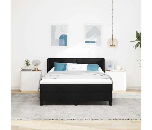 Kastītes Atsperu Gulta Ar Matraci Melna 160 X 200 Cm Audums Vidaxl