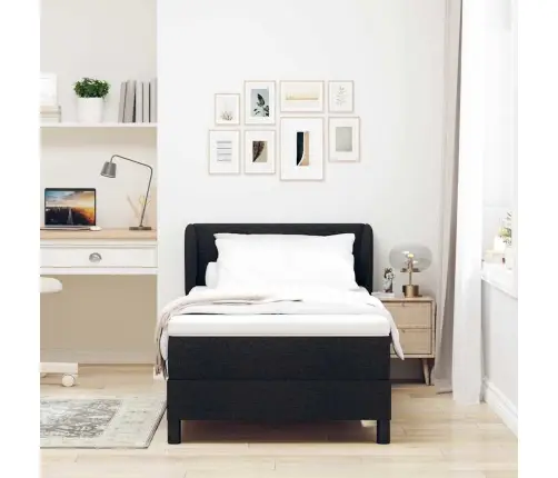 Kontinentālā Gulta Ar Matraci Melna 80 X 200 Cm Audums Vidaxl