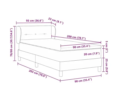 Kastītes Atsperu Gulta Ar Matraci Pelēkbrūna 90 X 200 Cm Audums Vidaxl