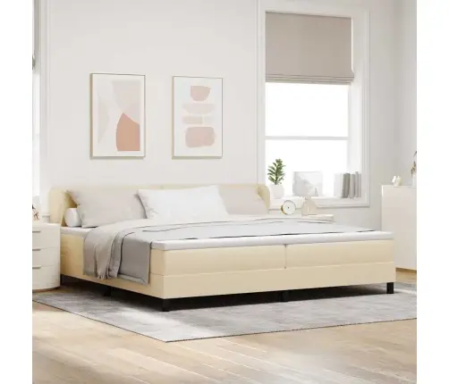 Kastītes Atsperu Gulta Ar Matraci Krēmkrāsa 200 X 200 Cm Audums Vidaxl