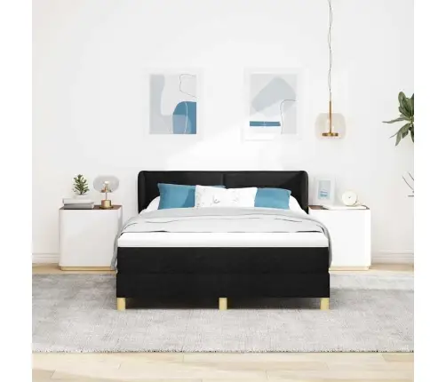 Kastītes Atsperu Gulta Ar Matraci Melna 140 X 190 Cm Audums Vidaxl