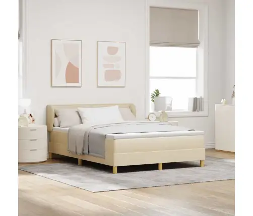 Kastītes Atsperu Gulta Ar Matraci Krēmkrāsa 140 X 190 Cm Audums Vidaxl