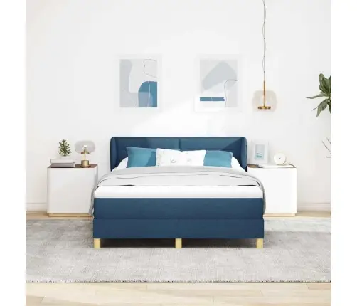 Kastītes Atsperu Gulta Ar Matraci Zila 140 X 190 Cm Audums Vidaxl