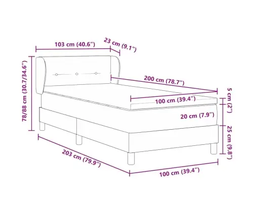 Kastītes Atsperu Gulta Ar Matraci Krēmkrāsa 100 X 200 Cm Audums Vidaxl
