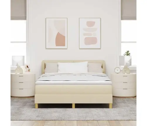 Kastītes Atsperu Gulta Ar Matraci Krēmkrāsa 140 X 190 Cm Audums Vidaxl