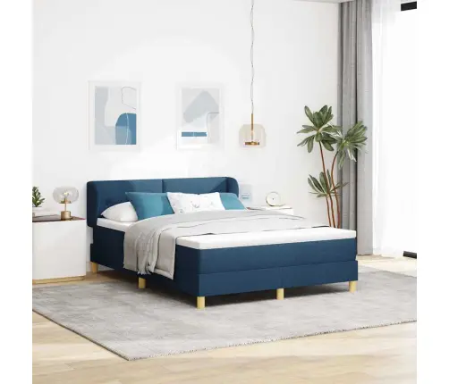 Kastītes Atsperu Gulta Ar Matraci Zila 140 X 190 Cm Audums Vidaxl