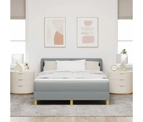 Kiemas Lova Su Čiužiniu Šviesiai Pilka 160 X 200 Cm Audinys