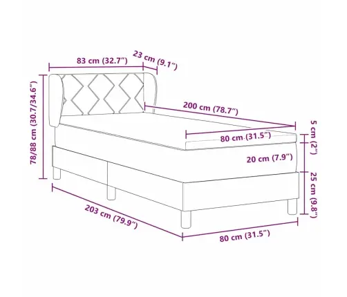 Boksspring Gulta Ar Matraci Gaiši Pelēks 80X200 Cm Audums Vidaxl
