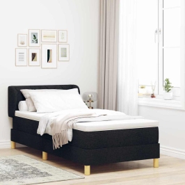 Gulta Ar Atsperēm Un Matraci Krēmkrāsā 90X200 Cm Fabric Melna Vidaxl