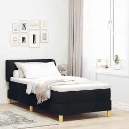 Gulta Ar Atsperēm Un Matraci Krēmkrāsā 90X200 Cm Fabric Melna Vidaxl