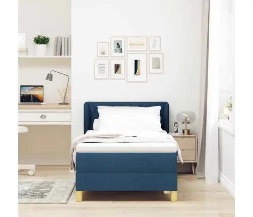 Gulta Ar Atsperēm Un Matraci Krēmkrāsā 90X200 Cm Fabric Zila Vidaxl