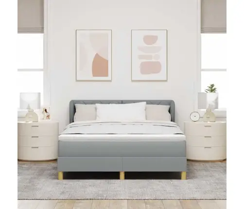 Kiemas Lova Su Čiužiniu Šviesiai Pilka 140 X 190 Cm Audinys