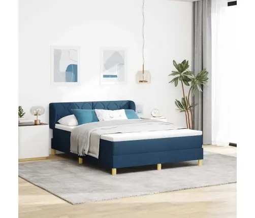 Voodiraam Vedrudega Ja Madratsiga Kreem 90X200 Cm Peaga Sinine