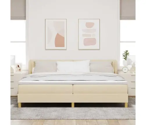 Kastītes Atsperu Gulta Ar Matraci Krēmkrāsa 200 X 200 Cm Audums Vidaxl