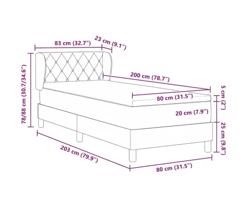 Gulta Ar Atsperēm Un Matraci Tumši Pelēka 80X200 Cm Samts Vidaxl