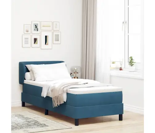 Kastītes Atsperu Gulta Ar Matraci Tumši Zila 80 X 200 Cm Samts Vidaxl