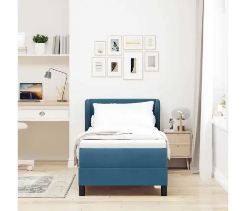 Kastītes Atsperu Gulta Ar Matraci Tumši Zila 80 X 200 Cm Samts Vidaxl