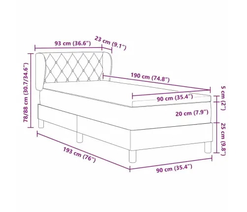 Gulta Ar Atsperēm Un Matraci Tumši Pelēka 80X200 Cm Samts Vidaxl