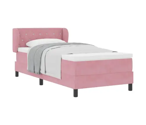 Kastītes Atsperu Gulta Ar Matraci Rozā 90 X 190 Cm Samts Vidaxl