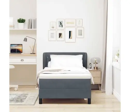 Kastes Atsperu Gulta Ar Matraci Tumši Pelēkā Krāsā, 100X200 Cm, Samts Vidaxl