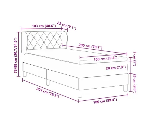 Gultas Pamats Ar Matraci Melns 100X200 Cm Samts Vidaxl