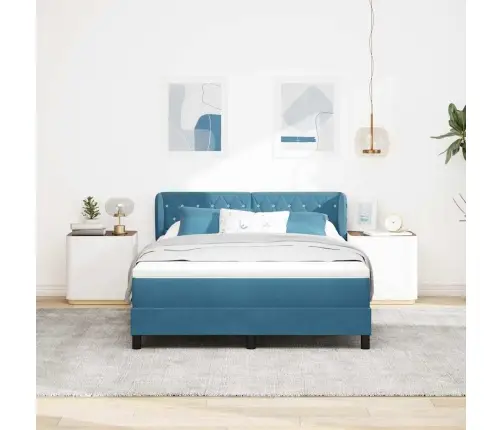 Tumši Zila Kastes Atsperu Gulta Ar Matraci, 140X190 Cm, Samts Vidaxl