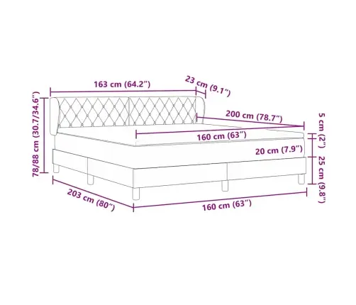Kaste Atsperu Gulta Ar Matraci Gaiši Pelēks 160X200 Cm Samts Vidaxl