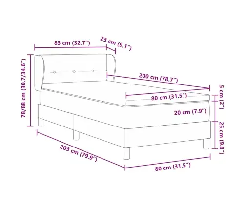 Box Spring Voodi Koos Madratsiga Tumehall 80X200 Cm Samet Peaga