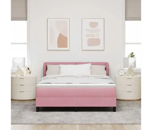 Kastītes Atsperu Gulta Ar Matraci Rozā 140 X 200 Cm Samts Vidaxl