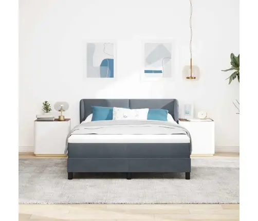 Boksa Gulta Ar Matraci Tumši Pelēka 160X200 Cm Samts Vidaxl