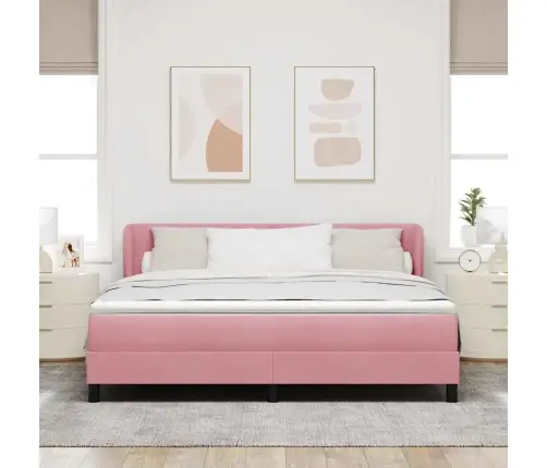 Kastītes Atsperu Gulta Ar Matraci Rozā 180 X 200 Cm Samts Vidaxl