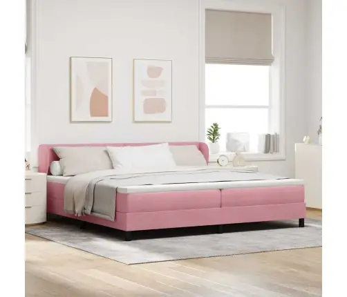 Kastītes Atsperu Gulta Ar Matraci Rozā 200 X 200 Cm Samts Vidaxl