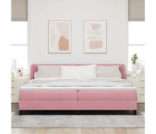 Kastītes Atsperu Gulta Ar Matraci Rozā 200 X 200 Cm Samts Vidaxl