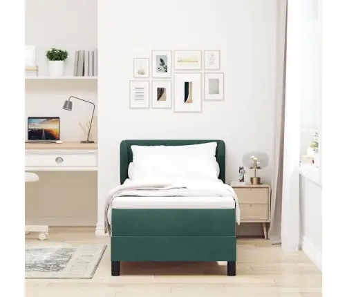 Augstās Gultas Ar Matraci Tumši Zaļa 80X200 Cm Samts Vidaxl