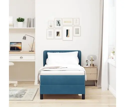 Kastītes Atsperu Gulta Ar Matraci Tumši Zila 80 X 200 Cm Samts Vidaxl