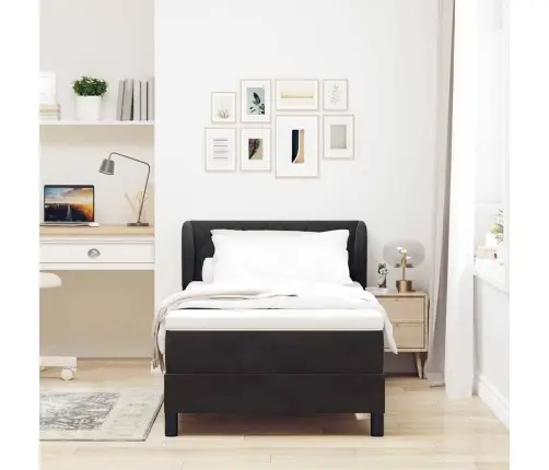 Gultas Rāmja Atsperu Gulta Ar Matraci Melna 90X190 Cm Samts Vidaxl