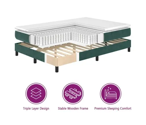 Kiemas Lova Su Čiužiniu Tamsiai Žalia 90 X 200 Cm Aksomas