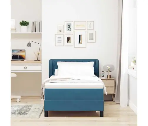 Box Spring Gulta Ar Matrači Tumši Zila 100X200 Cm Samts Vidaxl