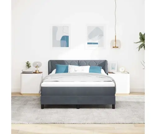 Boksspring Gulta Ar Matraci Tumši Pelēka 140X200 Cm Samts Vidaxl
