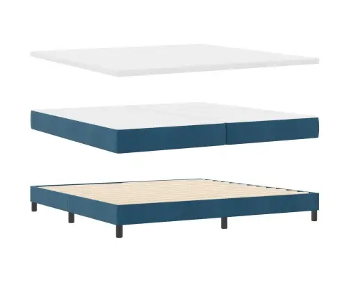 Kastītes Atsperes Gulta Ar Matraču Tumši Zila 200X200 Cm Samts Vidaxl