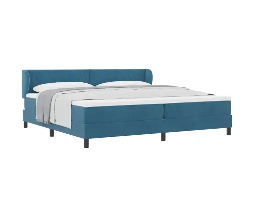 Kastītes Atsperes Gulta Ar Matraču Tumši Zila 200X200 Cm Samts Vidaxl