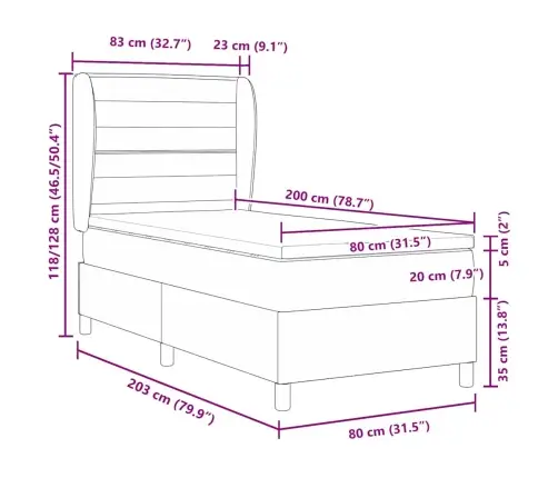 Kastītes Atsperu Gulta Gaiši Pelēka 80 X 200 Cm Audums Vidaxl