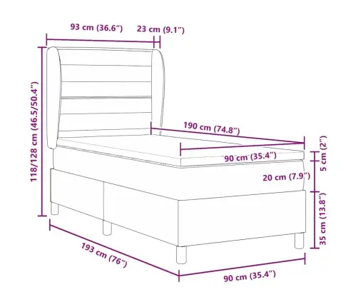 Kastītes Atsperu Gulta Tumši Pelēka 90 X 190 Cm Audums Vidaxl