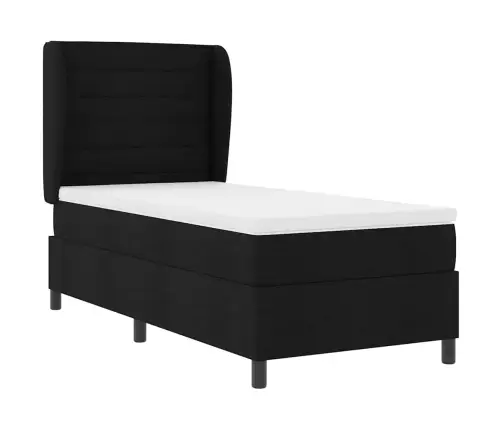 Kastītes Atsperu Gulta Ar Matraci Melna 90 X 200 Cm Audums Vidaxl