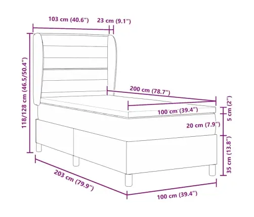 Kastītes Atsperu Gulta Tumši Pelēka 100 X 200 Cm Audums Vidaxl