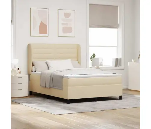 Kastītes Atsperu Gulta Ar Matraci Krēmkrāsa 140 X 190 Cm Audums Vidaxl