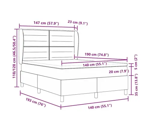 Kastītes Atsperu Gulta Ar Matraci Krēmkrāsa 140 X 190 Cm Audums Vidaxl