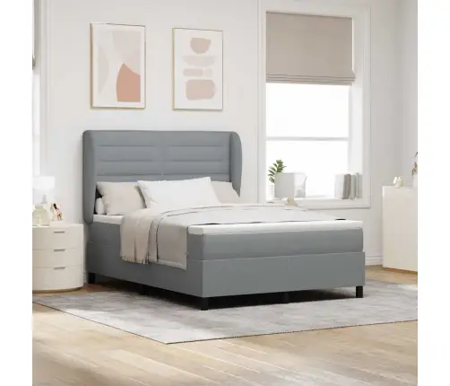 Kiemas Lova Su Čiužiniu Šviesiai Pilka 140 X 200 Cm Audinys