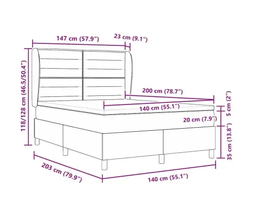 Kastītes Atsperu Gulta Ar Matraci Melna 140 X 200 Cm Audums Vidaxl